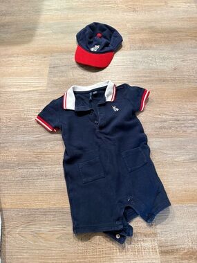 Janie and Jack Navy Polo Romper with White Trim